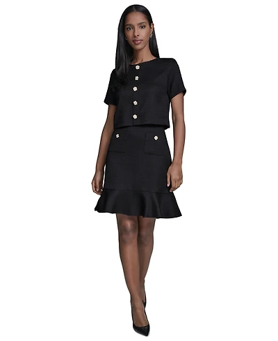 Karl Lagerfeld Paris Women's Crewneck Ruffle Hem Dress