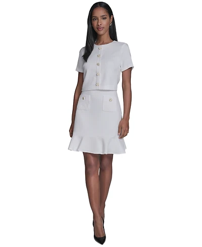 Karl Lagerfeld Paris Women's Crewneck Ruffle Hem Dress