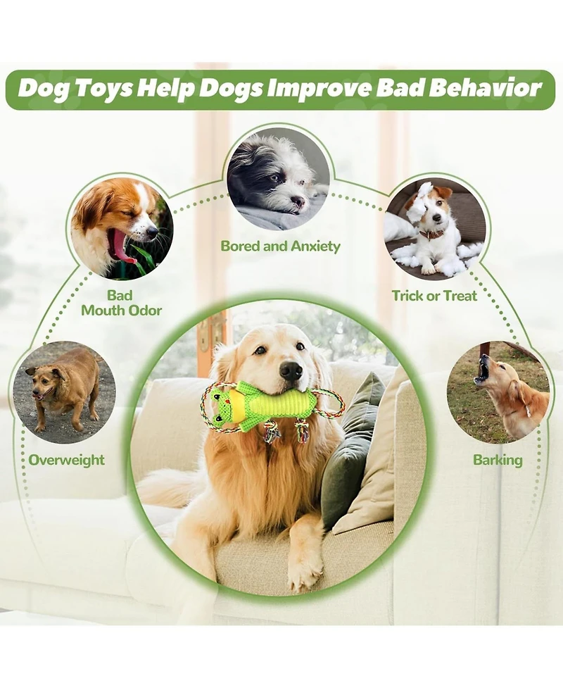 Aostirmotor Interactive Dog Toy with Crinkle Paper & Rope Knots, Plush Chew Toy for Mental Stimulation and Play