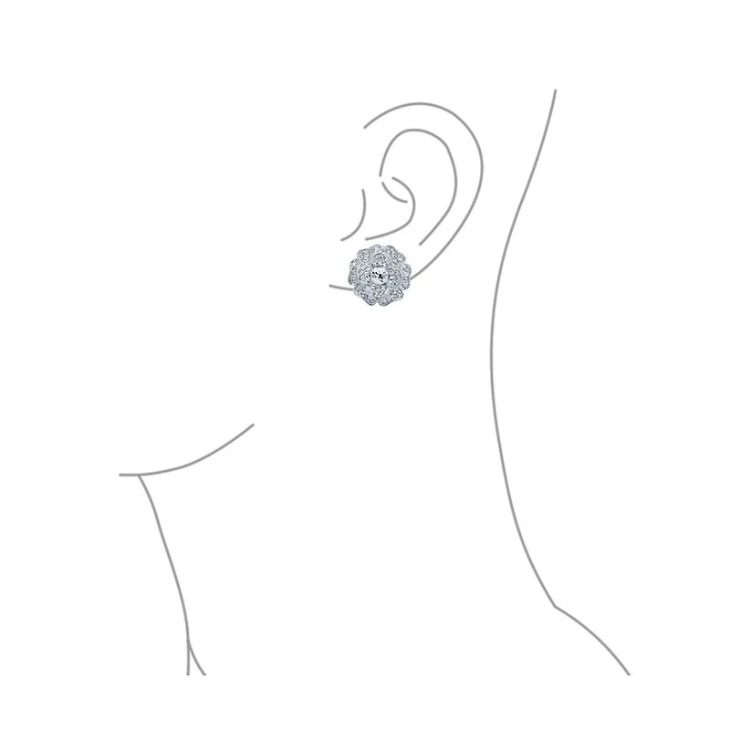 Bling Jewelry Statement Cubic Zirconia Pave Cz 3D Rose Flower Shape Clip On Earrings Non Pierced Ears