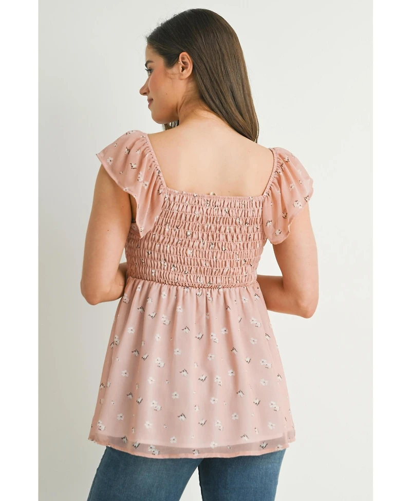 Hello Miz Maternity Smocked Square Neck Floral Empire Waist Top