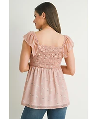 Hello Miz Maternity Smocked Square Neck Floral Empire Waist Top