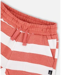 Deux par Baby Boys Cotton T-Shirt and Short Set Blue Brick Stripes