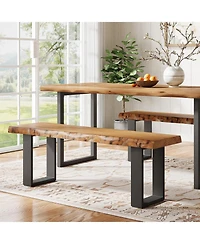 Tribesigns 47" Solid Wood Entryway Bench, Industrial Wooden Shoe Bench with Metal Legs, Narrow Long End of Bed Bench