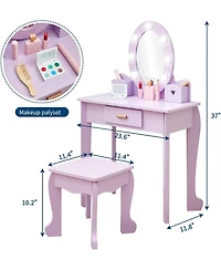 Gaomon Toddler Lighted Vanity & Stool Set, Perfect Gift Makeup Pretend Play Table