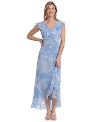 London Times Women's Ruffle Wrap Maxi Dress