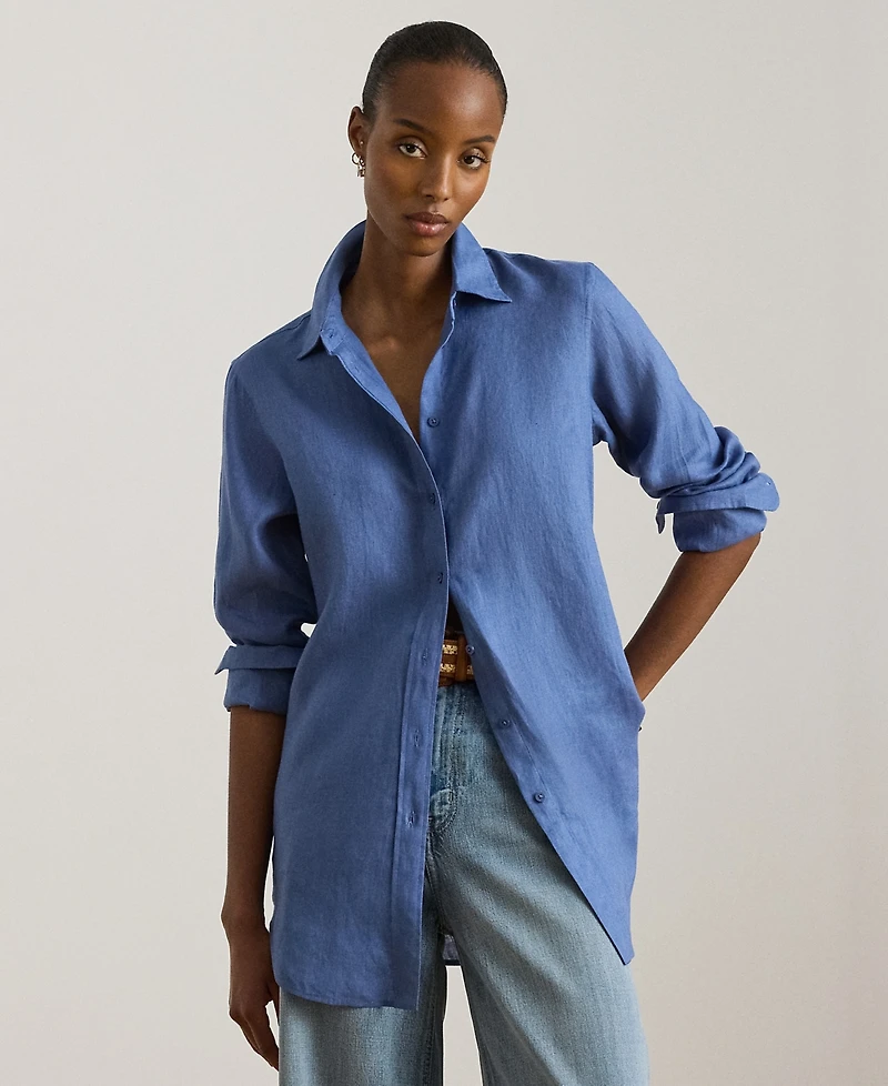 Lauren Ralph Petite 100% Linen Relaxed-Fit Shirt