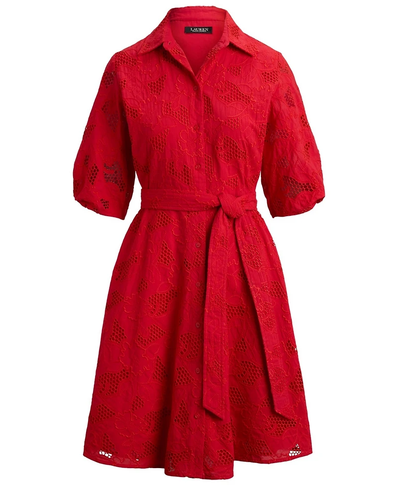 Lauren Ralph Petite Eyelet Voile Spread Collar Shirt Dress