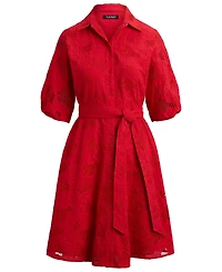 Lauren Ralph Petite Eyelet Voile Spread Collar Shirt Dress