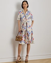 Lauren Ralph Petite Floral Print Tie-Front Shirt Dress
