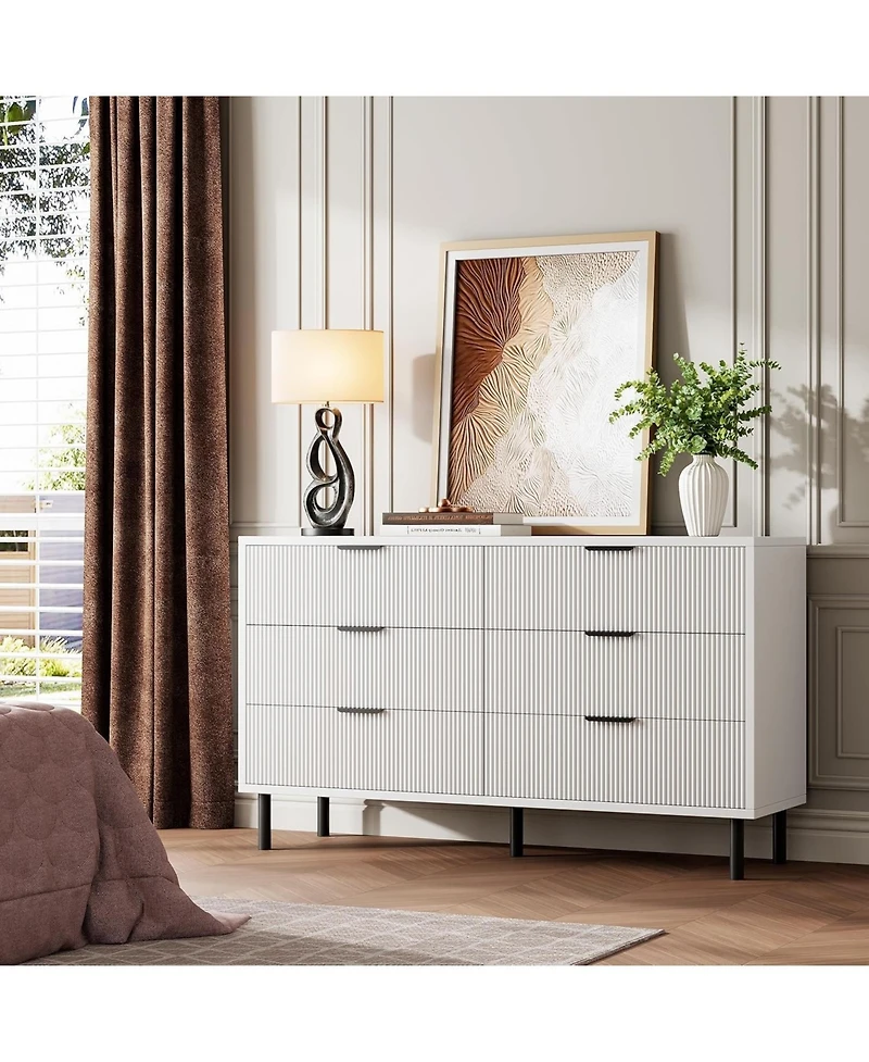 gaomon CuisinSmart 6 Drawer Dresser with Waveform Fluted Panel,Modern Bedroom Dresser Chest Cabinet Organizer with Anti-Tipping Design