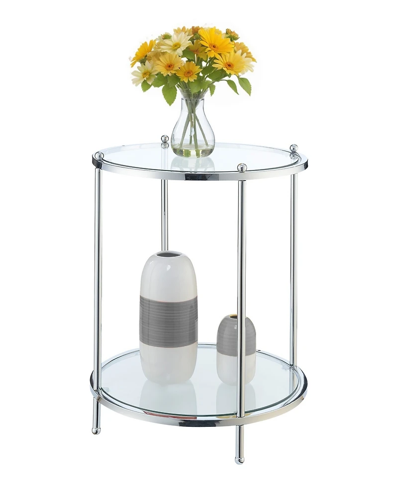 Royal Crest 2 Tier Round Glass End Table with Shelf