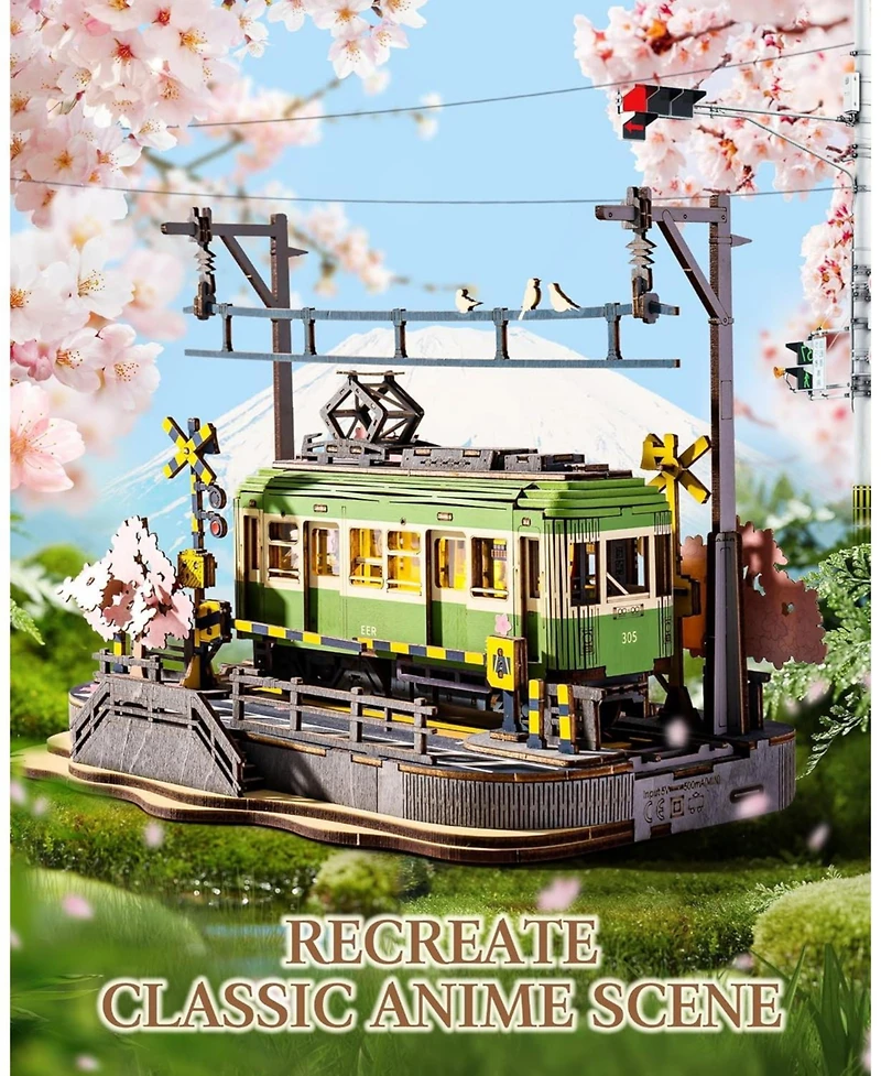 Robotime 3D Wooden Puzzles for Adults-Sakura Journey Tram, Model Car Kits Building Set for Adults, Diy Hobby Craft Kits Creative Gift