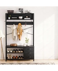 Yigii 6-in-1 Entryway Shoe Bench Coat Rack with 12 Hooks, 3 Drawers, and Storage