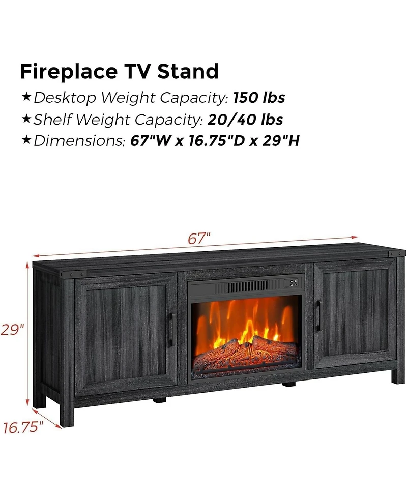 gaomon Fireplace Tv Stand for 65" Tv with Overheat Protection, Remote, Led, Storage Cabinets, Farmhouse Style