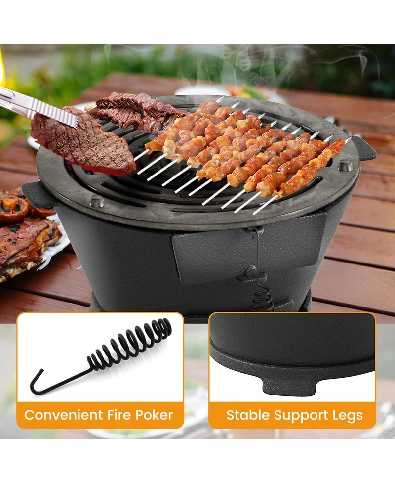 Ecooso 12 Inch Double-Sided Grate Round Hibachi Grill Outdoor Portable Charcoal Stove