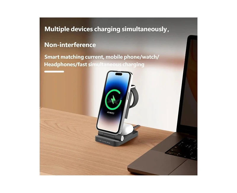 Risokeys 3-in-1 Magnetic Wireless Charger with Charging Port - Folding Desktop Charger for Apple, MagSafe Wireless Charging
