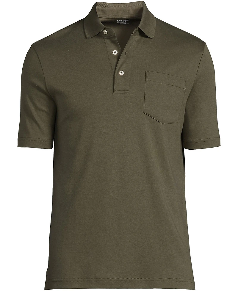 Lands' End Men's Short Sleeve Cotton Supima Polo Shirt with Pocket