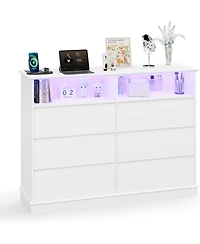 gaomon 6 Drawer Dresser for Bedroom with Led Lights & Charging Station, Modern Dresser with Led for Bedroom