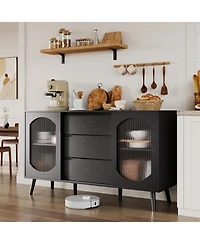 gaomon Sideboard Buffet Cabinet with Storage, Buffet Cabinet with Fluted Glass Sliding Doors and Drawers, Sideboard for Kitchen