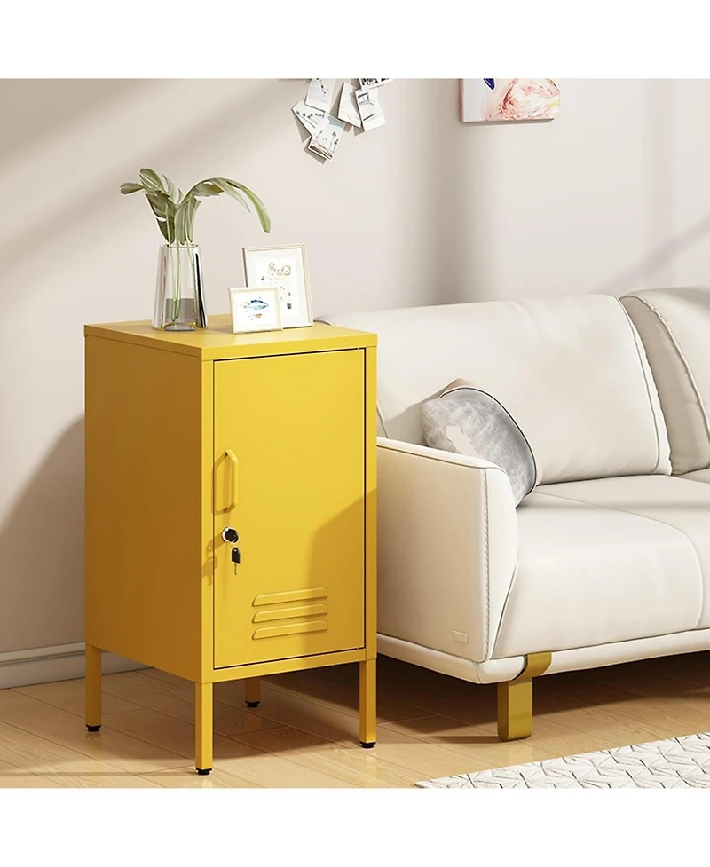 gaomon Metal Locker Nightstand with Door & Shelf, Modern Steel Bedside Storage Cabinet