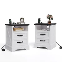 gaomon Farmhouse Nightstand with Charging Station Large Rustic Bedside Table with 2 Drawers & Open Shelf, Usb Ports & Ac Outlets for Bedroom