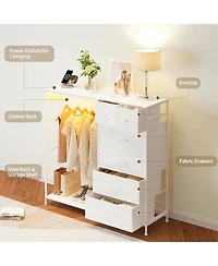 gaomon 49.2" w Dresser with Hanging Rack & Led Lights, 6-Drawer Closet Organizer with Charging Station