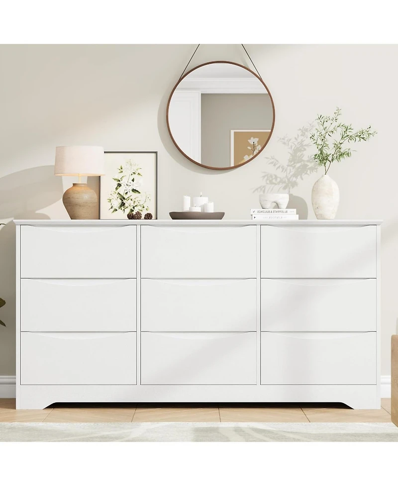 Gaomon Wooden Dresser with 9 Drawers, Tall Modern Closet with Deep Storage, Large Chest of Drawers with Wide Top, Long Storage Dresser for Bedroom