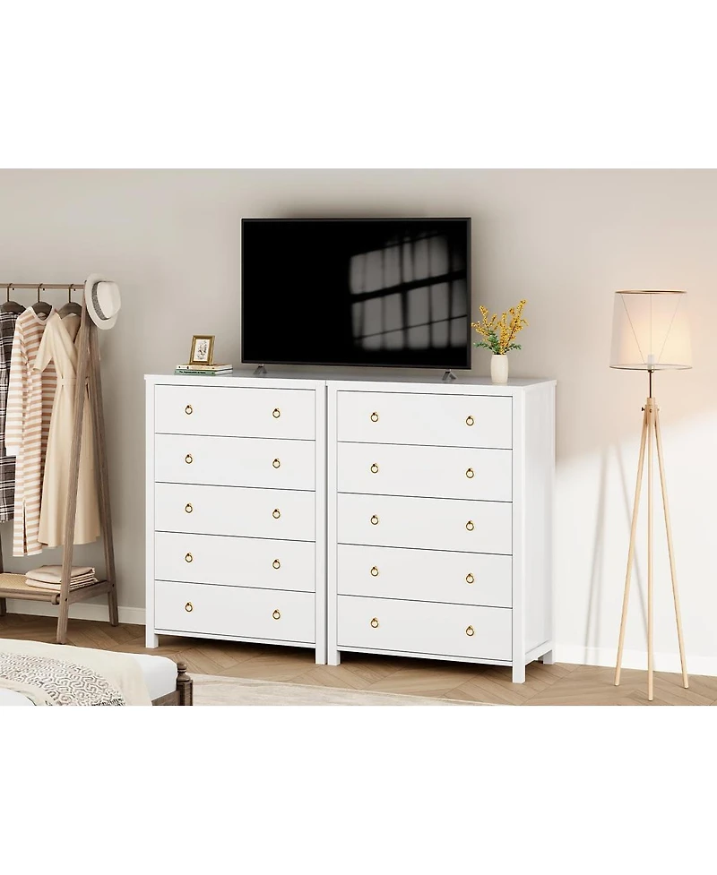 gaomon Dresser for Bedroom with 5 Drawers, 45'' Tall Chest of Large Drawers with Large Clothes Storage Cabinet, Wood Dresser