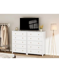 gaomon Dresser for Bedroom with 5 Drawers, 45'' Tall Chest of Large Drawers with Large Clothes Storage Cabinet, Wood Dresser
