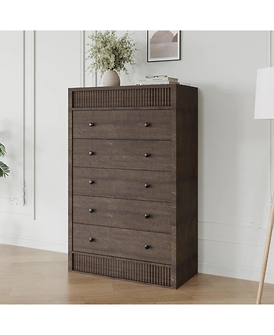 gaomon 5 Drawer Tall Dresser for Bedroom, 31.5" Wide Fluted Chest of Drawers, Modern Wood Storage Cabinet Kids Room, Hallway, Living Room