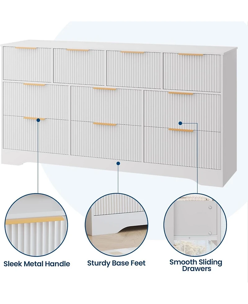 gaomon Fluted Dresser for Bedroom with 10 Drawers, 59" Wide Modern Chest of Drawers Wood Frame , Storage Organizer