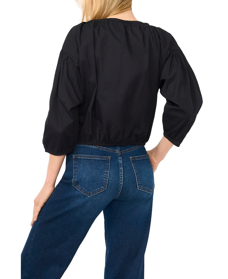 CeCe Women's Split Tie Neck Bubble Blouse