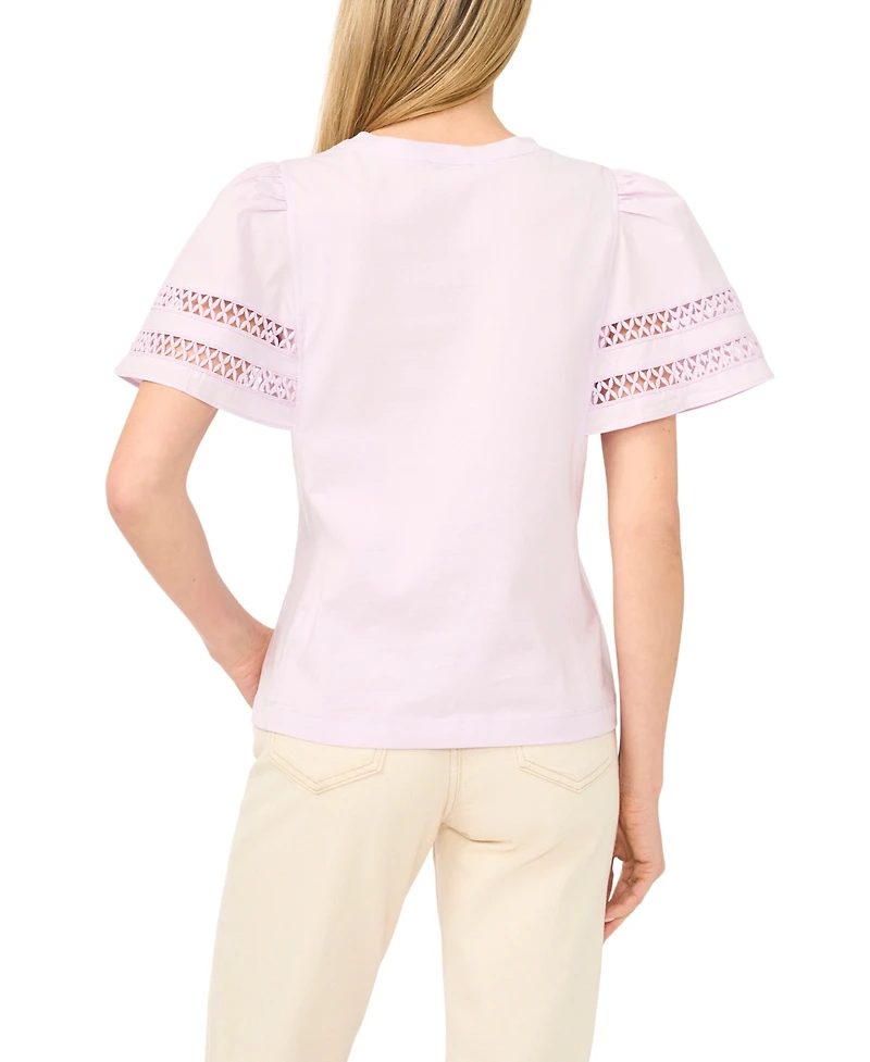 CeCe Women's Combo Trim-Sleeve Crew Neck Top