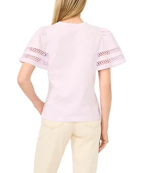 CeCe Women's Combo Trim-Sleeve Crew Neck Top