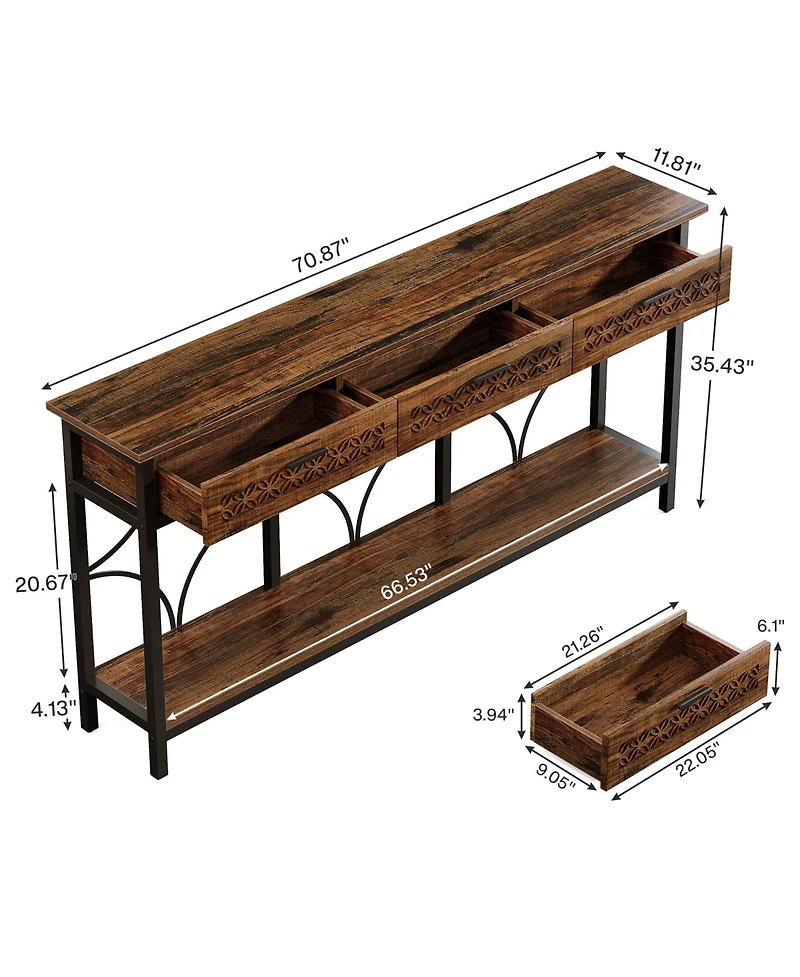 Tribesigns 70.9-Inch Extra Long Console Table with Drawers, Entryway Table with Storage for Entryway, Living Room, Foyer, Unique Design