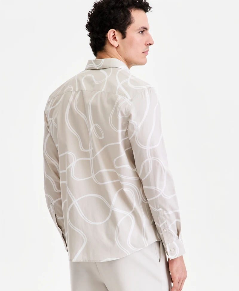 Alfani Men's Long-Sleeve Fluid Swirl Poplin Shirt, Macy's Exclusive
