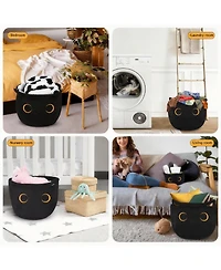 Yigii Cotton Rope Basket with Black Cat Design