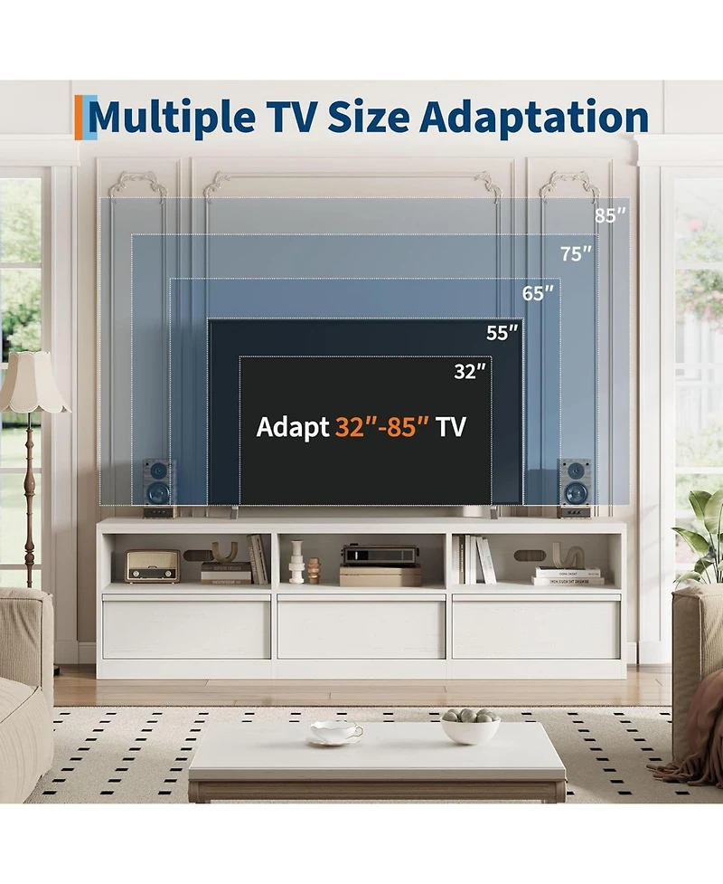 Gaomon Mid-Century Tv Stand for 65–75" TVs, Industrial Entertainment Center with 3 Drawers