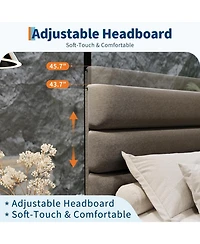 gaomon Bed Frame with Adjustable Headboard, Linen Fabric Upholstered and Wooden Slats Support, Platform Bed Heavy Duty Mattress Foundation