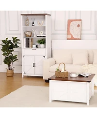 gaomon 6 Tiers Bookshelf With Storage,72”Tall Modern Storage Bookcase with Adjustable Shelves&Drawers,Wooden Display Cabinet Set