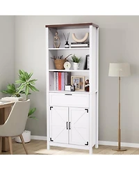 gaomon 6 Tiers Bookshelf With Storage,72”Tall Modern Storage Bookcase with Adjustable Shelves&Drawers,Wooden Display Cabinet Set