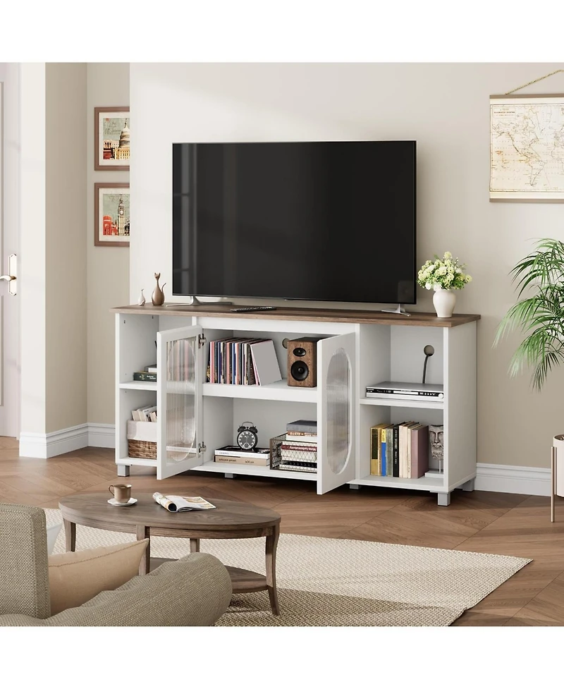 Gaomon 70 in Modern Tv Stand with Glass Doors Entertainment Center , Sturdy Wooden Media Console with Storage Shelves, Living Room & Bedroom