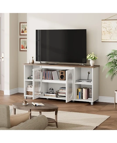 Gaomon 70 in Modern Tv Stand with Glass Doors Entertainment Center , Sturdy Wooden Media Console with Storage Shelves, Living Room & Bedroom