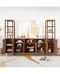 gaomon Farmhouse Tv Stand for 70-Inch TVs, Entertainment Center with Bookshelves, Storage Cabinet & Adjustable Shelves
