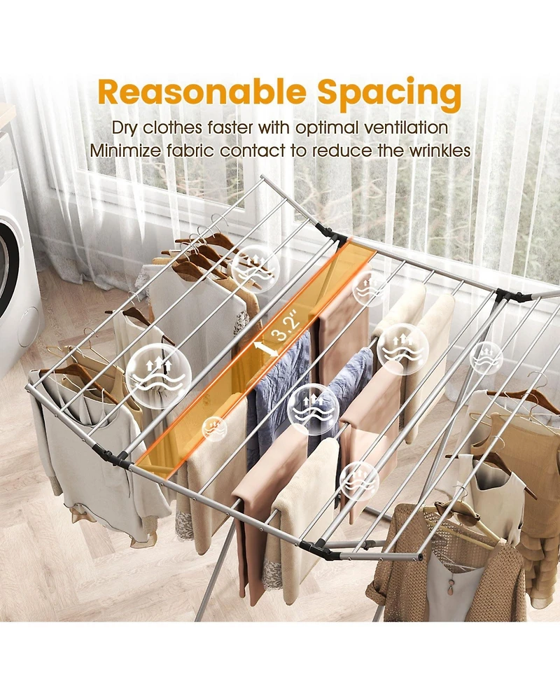 Ecooso Folding Aluminum Clothes Drying Rack with 2 Side Wings, Laundry Airer