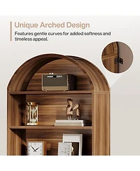 Tribesigns 76.8" Tall Arched Bookcase Set of 2, 5-Tier Bookshelf with File Cabinet Drawer, Modern Freestanding Wooden Bookshelves, Storage Shelve