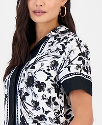 I.n.c. International Concepts Petite Linen-Blend Printed Short-Sleeve Button-Up Shirt, Macy's Exclusive