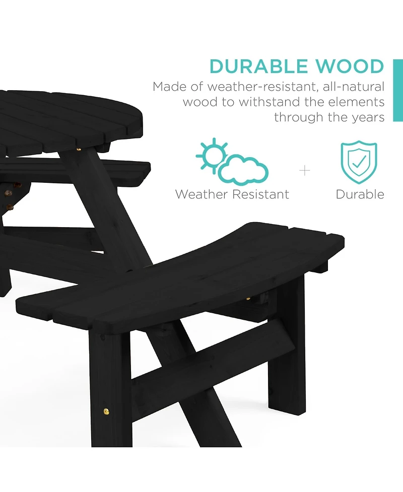 Best Choice Products 6-Person Circular Outdoor Wooden Picnic Table w/ 3 Built-In Benches, Umbrella Hole