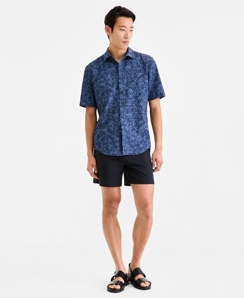 Alfani Men's Short-Sleeve Wave Geo Shirt, Macy's Exclusive
